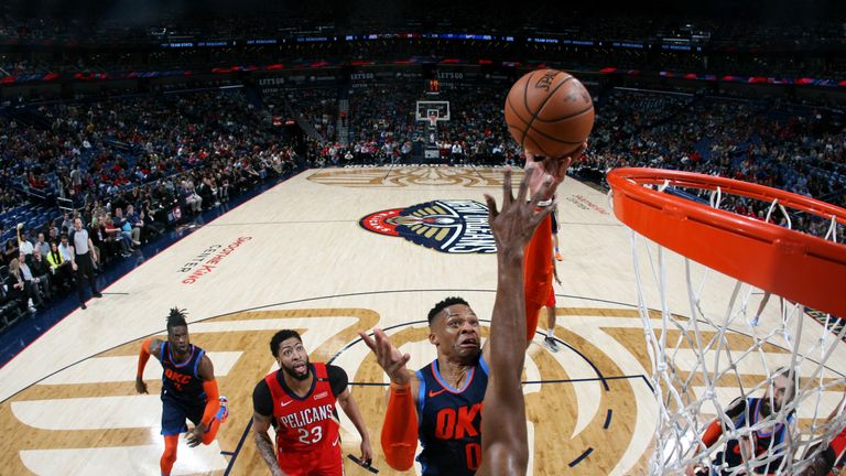 Russell Westbrook finishes at the rim