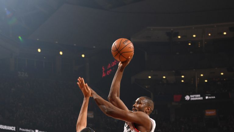 Serge Ibaka lofts a jump hook against the Clippers