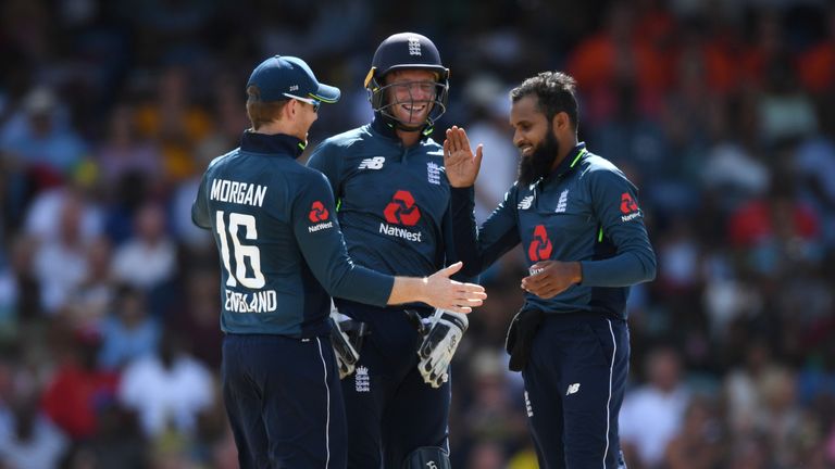 Adil Rashid, Jos Buttler and Eoin Morgan, England, ODI vs Windies in Barbados