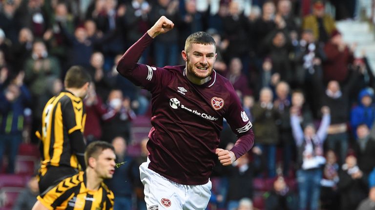 Youngster Aidan Keena celebrates his first goal for Hearts, which clinched a 4-0 win over Auchinleck Talbot