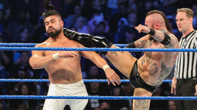 Aleister Black fighting Andrade on SmackDown