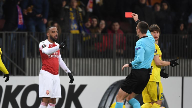 Image result for lacazette red card