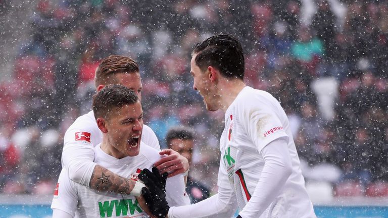 Alfred Finnbogason scored a hat-trick for Augsburg in the Bundesliga