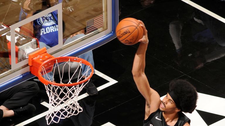 ORLANDO, FL - FEBRUARY 2: Jarrett Allen #31 of the Brooklyn Nets dunks the ball during the game against the Orlando Magic on February 2, 2019 at Amway Center in Orlando, Florida. NOTE TO USER: User expressly acknowledges and agrees that, by downloading and or using this photograph, User is consenting to the terms and conditions of the Getty Images License Agreement. Mandatory Copyright Notice: Copyright 2019 NBAE (Photo by Fernando Medina/NBAE via Getty Images)