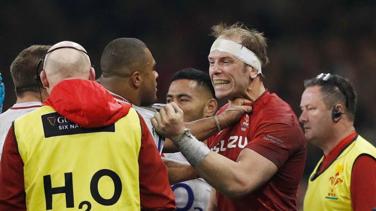 Kyle Sinckler and Wales captain Alun Wyn Jones square off at the Principality Stadium