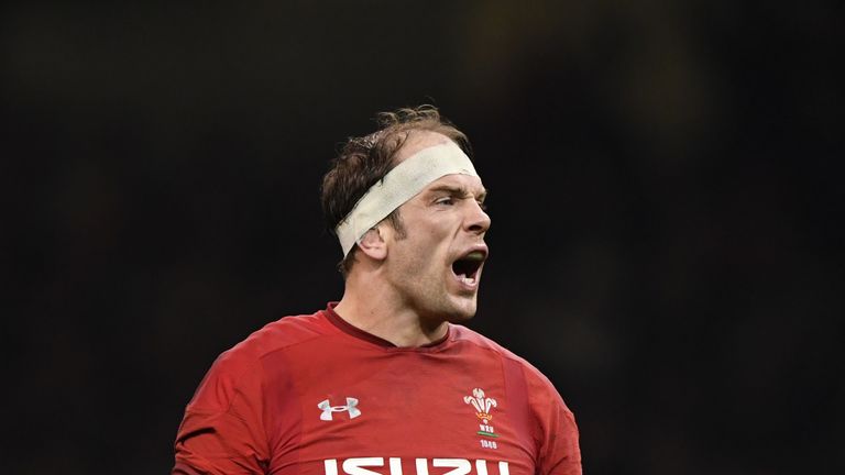 Wales captain Alun-Wyn Jones reacts during the Guinness Six Nations match between Wales and England at Principality Stadium on February 23, 2019 in Cardiff, Wales. 