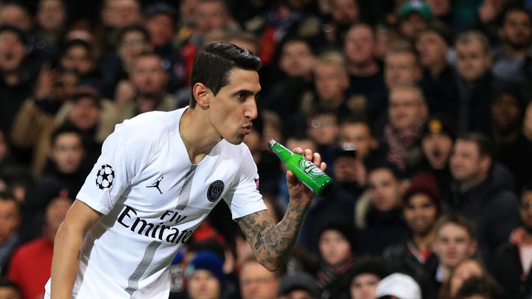 Angel Di Maria had a bottle thrown at him during PSG's win at Manchester United