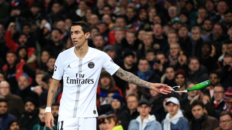 Angel Di Maria had a bottle thrown at him during Tuesday's game at Old Trafford