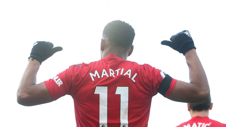 Anthony Martial celebrates scoring Manchester United&#39;s second goal
