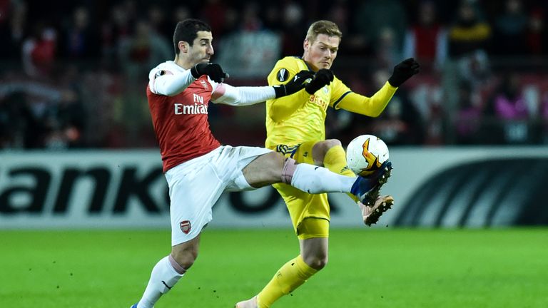 Action from Arsenal's Europa League tie with BATE Borisov