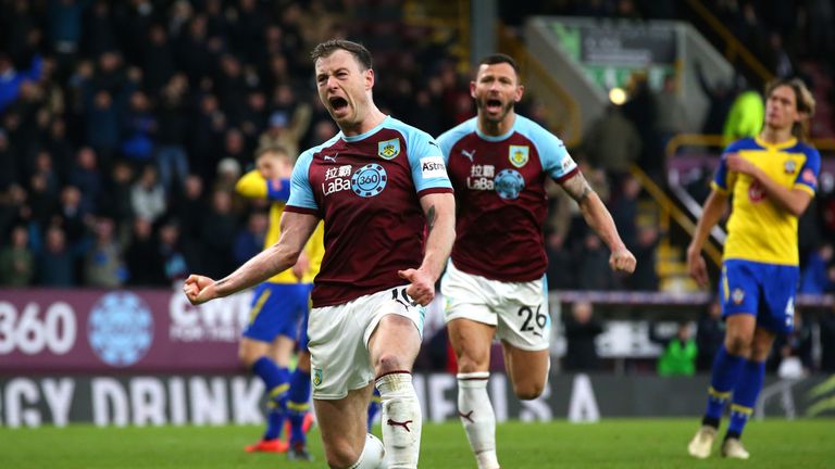 Ashley Barnes celebrates his injury-time equaliser scored from the penalty spot