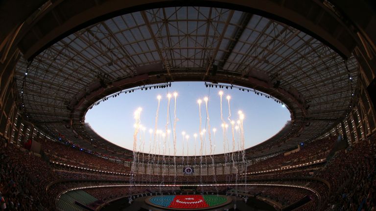 during the Opening Ceremony for the Baku 2015 European Games at the National Stadium on June 12, 2015 in Baku, Azerbaijan.