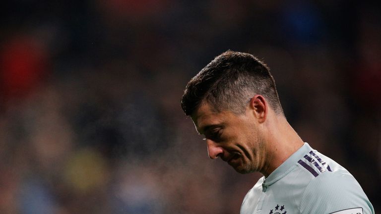 Robert Lewandowski during the Bundesliga match between Bayer 04 Leverkusen and FC Bayern Muenchen at BayArena on February 2, 2019 in Leverkusen, Germany.