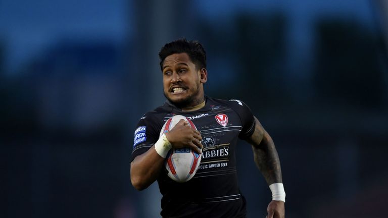 during the Betfred Super League match between Salford Red Devils and St Helens at AJ Bell Stadium on April 26, 2018 in Salford, England.