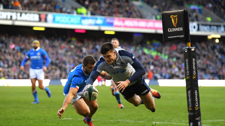 Blair Kinghorn scores Scotland's second try against Italy