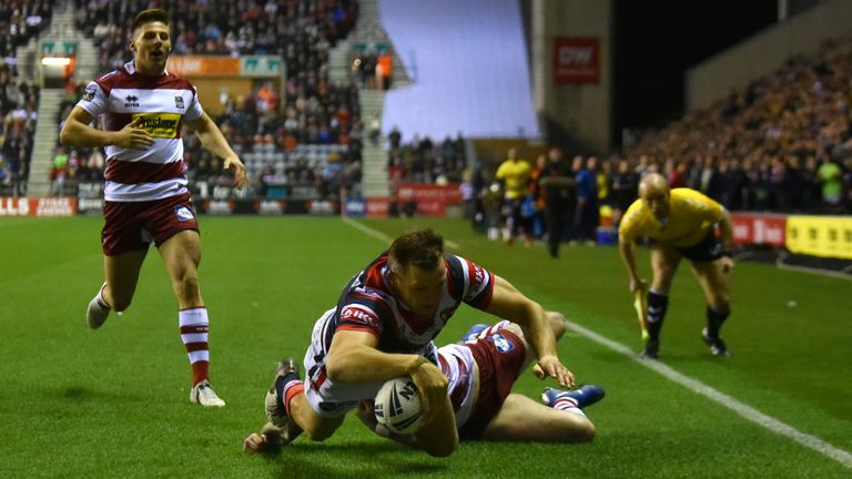 Brett Morris crossed early for Sydney Roosters against Wigan Warriors