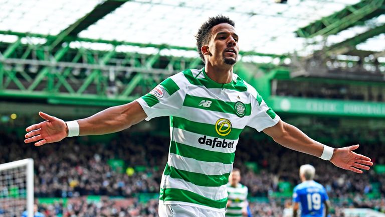 Scott Sinclair celebrates his opening goal in Celtic's 5-0 Scottish cup win over St Johnstone