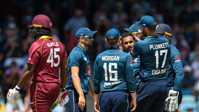 Adil Rashid bowls Chris Gayle in the second ODI