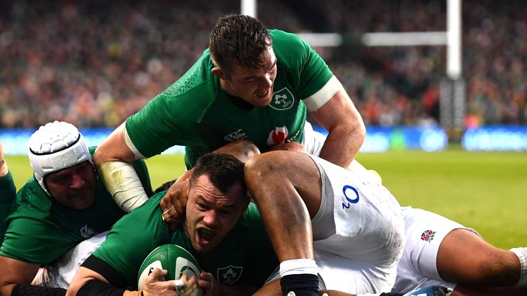 Cian Healy scored Ireland's first try after several phases