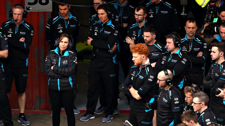 Williams Deputy Team Principal Claire Williams looks on from the garage during day three of F1 Winter Testing at Circuit de Catalunya