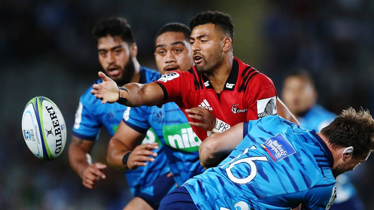 Richie Mo&#39;unga during the Crusaders&#39; victory over the Blues.