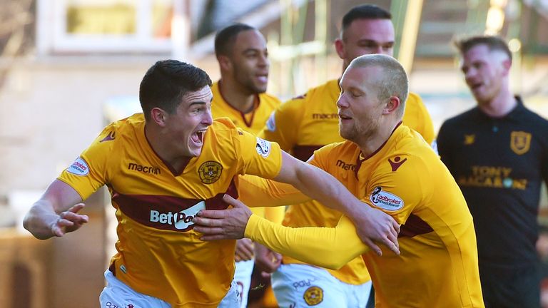 Jake Hastie scored twice for Motherwell on Saturday with Curtis Main (R) also getting on the score sheet in the 3-0 win over Livingston