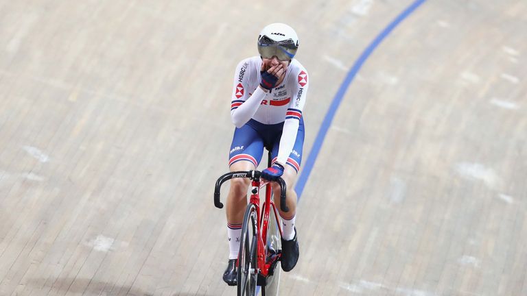 Great Britain's Elinor Barker wins gold in the women's scratch race at the Track Cycling World Championships in Pruszkow, Poland.