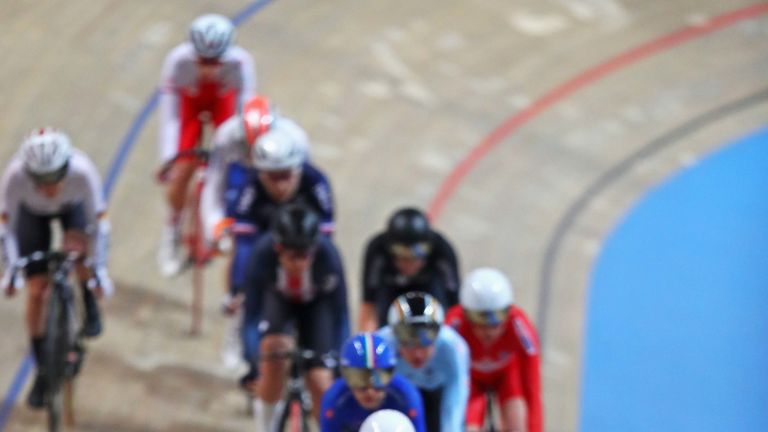 Great Britain's Elinor Barker wins gold in the women's scratch race at the Track Cycling World Championships in Pruszkow, Poland.