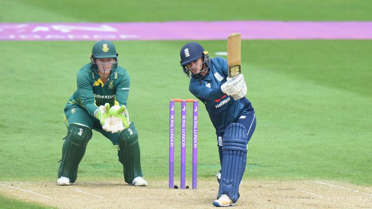 xxxx of England Women xxxx of South Africa Women bats during the 1st ODI: ICC Women's Championship match between England Women and South Africa Women at New Road on June 9, 2018 in Worcester, England.