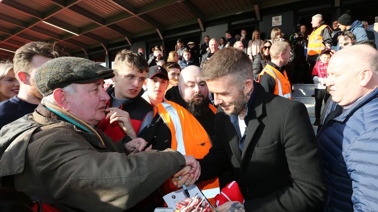 David Beckham mobbed by fans at Salford City