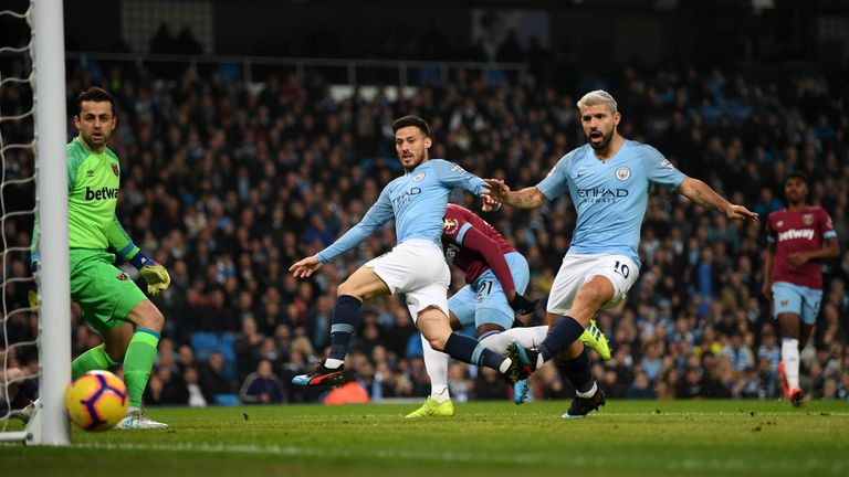 David Silva strikes the post from close range in the early stages