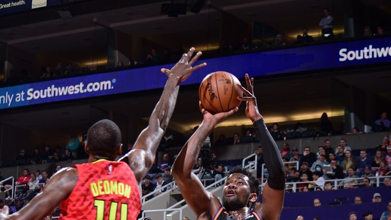 Deandre Ayton #22 of the Phoenix Suns shoots the ball against the Atlanta Hawks on February 2, 2019 at Talking Stick Resort Arena in Phoenix, Arizona