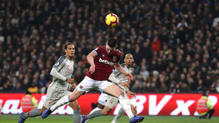 Declan Rice misses a good chance with after poor Liverpool defending