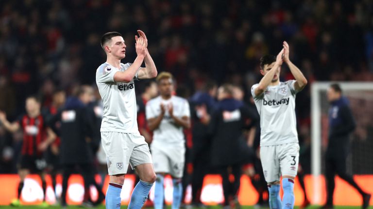 Declan Rice during the Premier League match between AFC Bournemouth and West Ham United at Vitality Stadium on January 19, 2019 in Bournemouth, United Kingdom