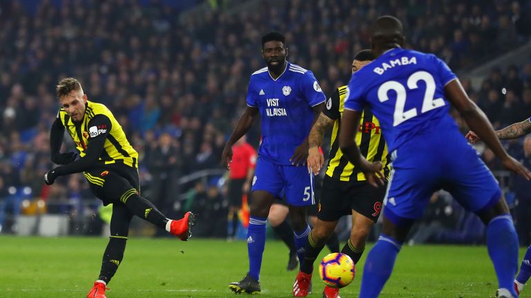 Gerard Deulofeu opens the scoring for Watford against Cardiff