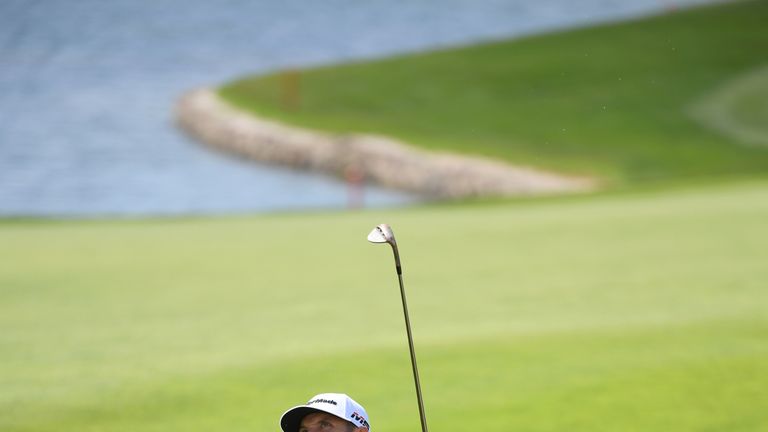 Dustin Johnson of The United States plays his second shot on the second hole during Day four of the Saudi International at the Royal Greens Golf & Country Club on February 03, 2019 in King Abdullah Economic City, Saudi Arabia