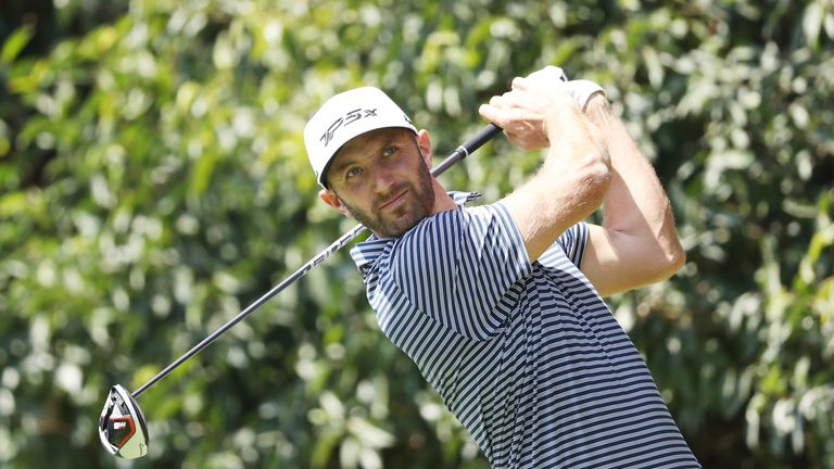 Dustin Johnson of the United States plays his shot from the second tee during the final round of World Golf Championships-Mexico Championship