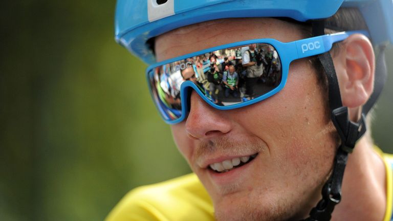 Yellow Jersey holder and race leader Garmin-Sharp's Dylan Van Baarle waits to start on the final stage of the 2014 Tour of Britain in London. PRESS ASSOCIATION Photo. Picture date: Sunday September 14, 2014. See PA story CYCLING Tour of Britain. Photo credit should read: Andrew Matthews/PA Wire.