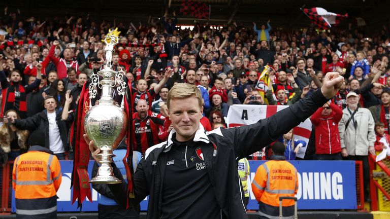 Bournemouth boss Eddie Howe poses with the Championship trophy back in 2015.