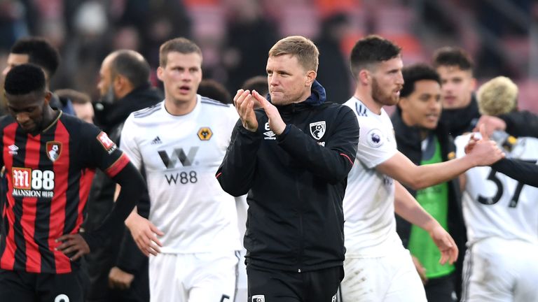  during the Premier League match between AFC Bournemouth and Wolverhampton Wanderers at Vitality Stadium on February 23, 2019 in Bournemouth, United Kingdom.