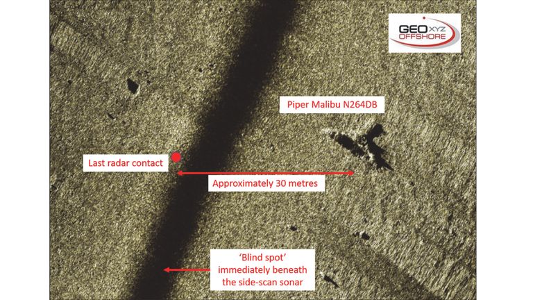 Side-scan sonar image of N264DB (Image: AAIB)