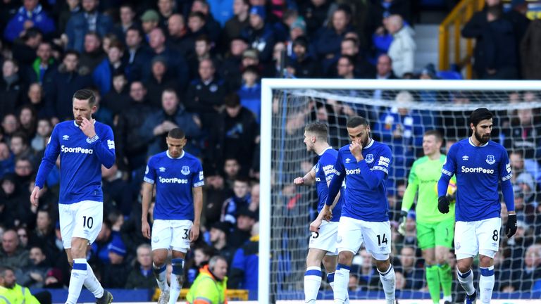  during the Premier League match between Everton FC and Wolverhampton Wanderers at Goodison Park on February 2, 2019 in Liverpool, United Kingdom.