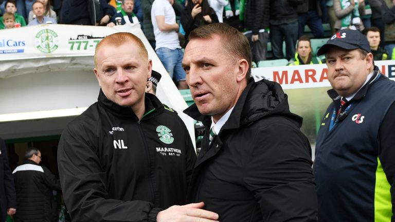 Hibernian manager Neil Lennon and Celtic manager Brendan Rodgers in 2018
