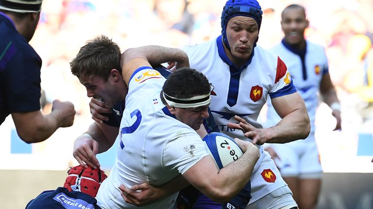 France's Gilhem Guirado attempts to force an opening in the Scotland defence during their 2019 Six Nations clash in Paris