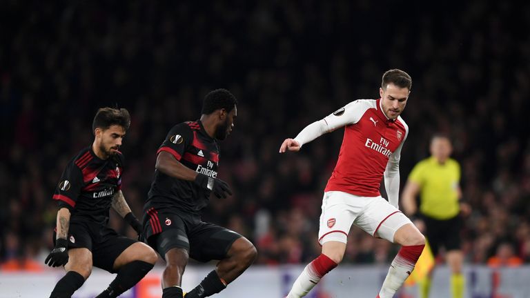 during the UEFA Europa League Round of 16 Second Leg match between Arsenal and AC Milan at Emirates Stadium on March 15, 2018 in London, England.