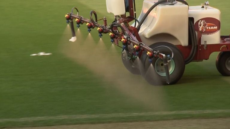 Man United prepare the pitch with garlic on Friday night before their match with Liverpool