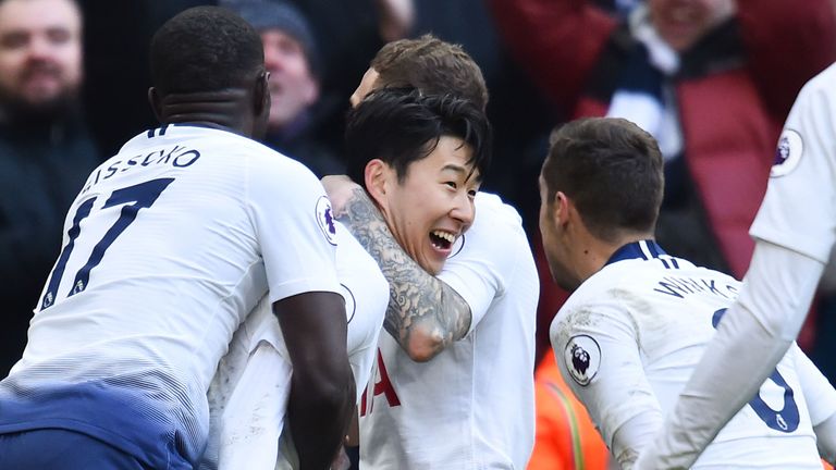 Heung-min Son celebrates his second-half winner with team-mates