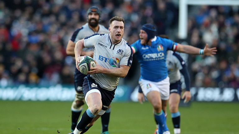 Stuart Hogg attacks for Scotland in their victory over Italy