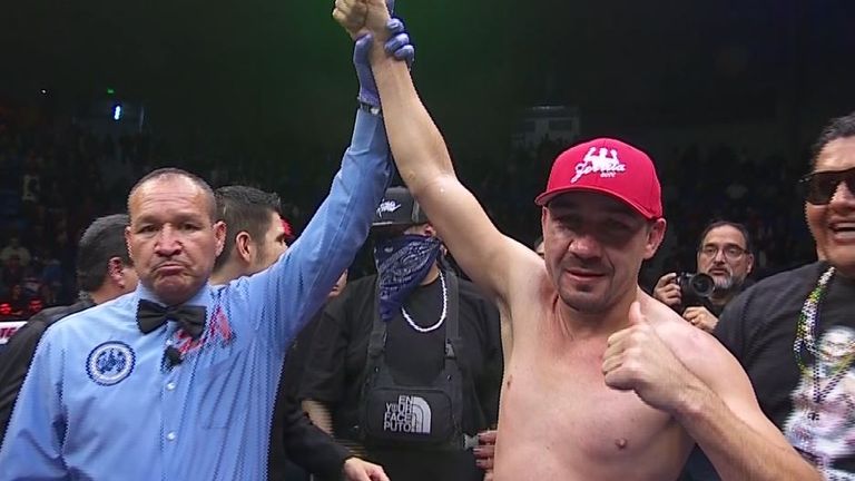 Humberto Sota celebrates his points defeat of Brandon Rios