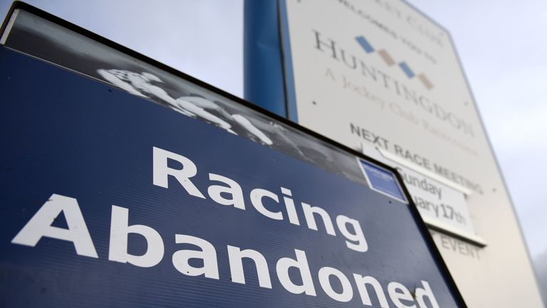 A view outside Huntingdon Racecourse after today's racing was abandoned. An outbreak of equine flu has forced the cancellation of all British racing on Thursday 7 February, 2019